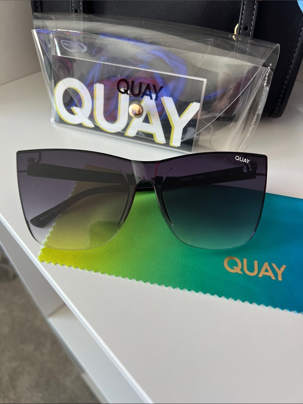 Quay Australia Ombre Gradient Square Sunglasses - Black to Green/Teal
